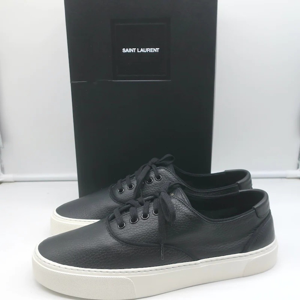 Saint Laurent Venice Low Top Sneakers Black Grained Leather Size 43.5 NEW - Picture 1 of 11